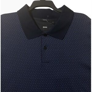 HUGO BOSS Men's Mercerised Parlay 204 Polo Shirt‎ 5XT Blue Patterned 100% Cotton